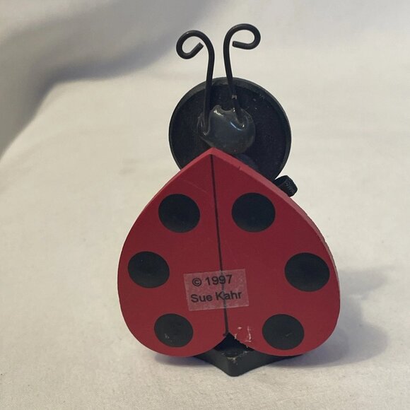 Wooden Ladybug Figure by Sue Kahr 2.75" Red Black White Insect Shelf Decor - Picture 3 of 9